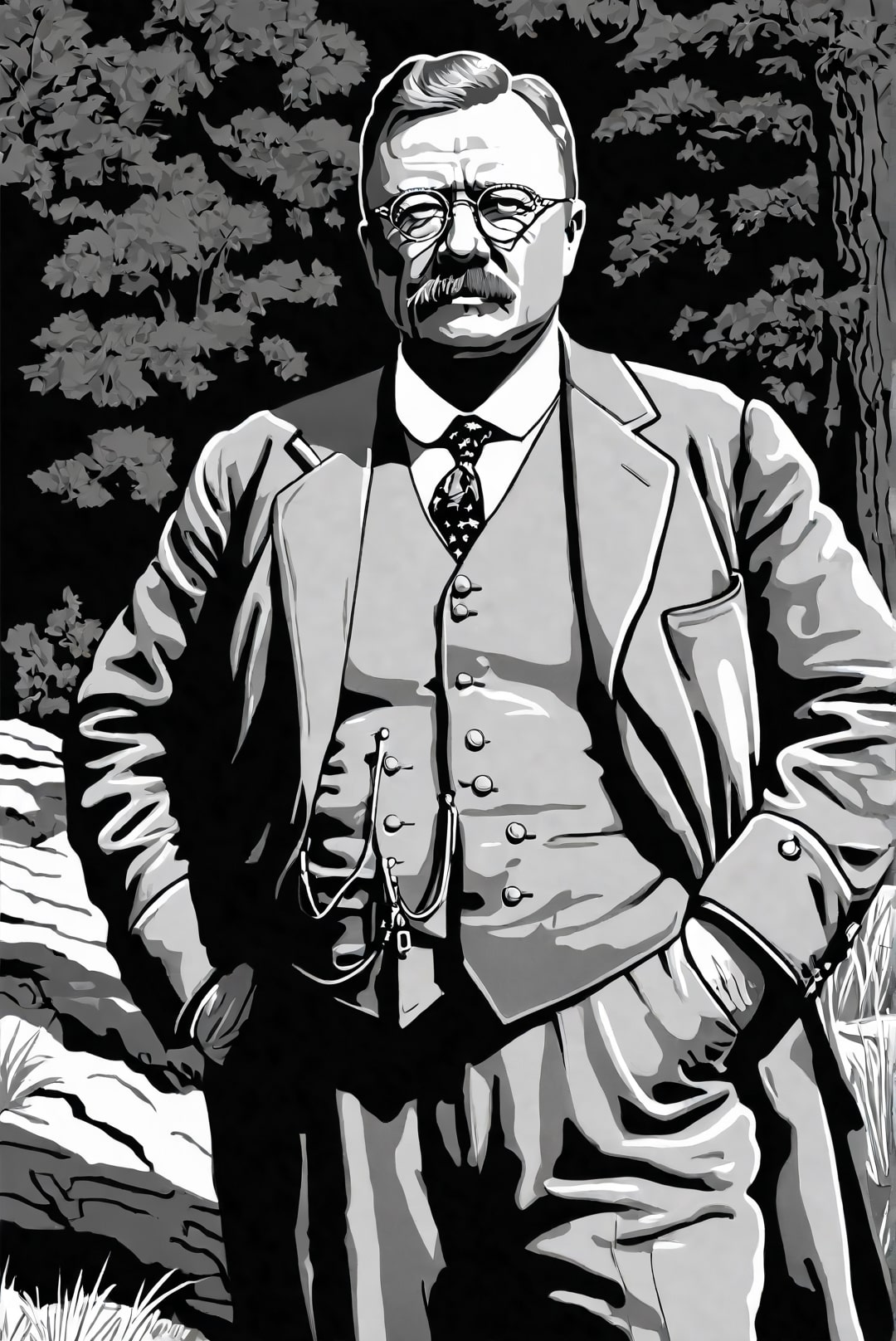 Dibujo para colorear El presidente Theodore Roosevelt en la naturaleza
