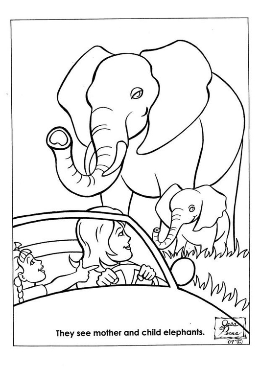 Dibujo para colorear Elefantes en parque natural