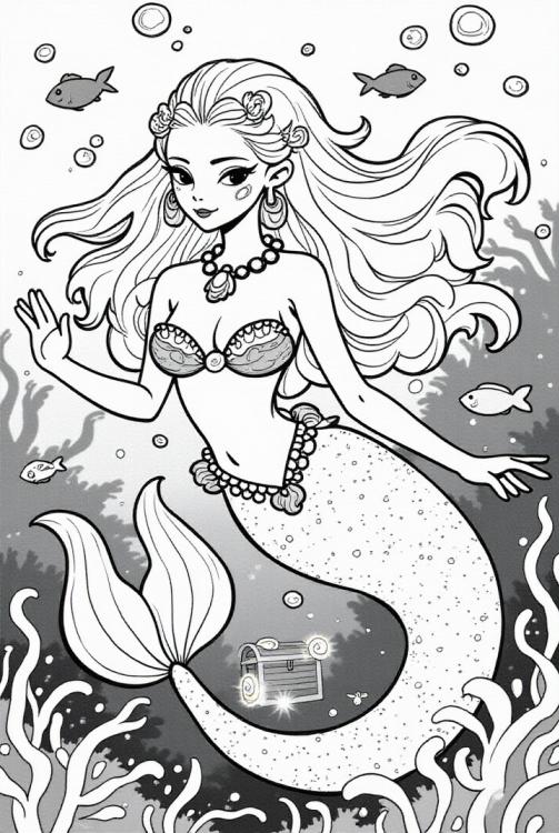 elegante sirena en el mar