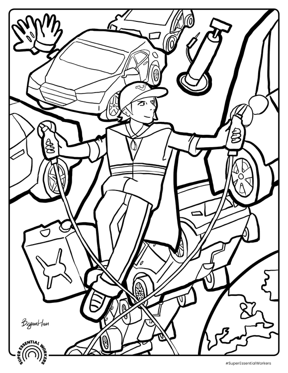 Dibujo para colorear encargado de estaciÃ³n de gasolina