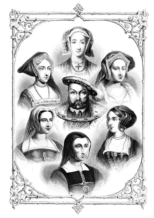 Dibujo para colorear Enrique VIII con sus 6 mujeres