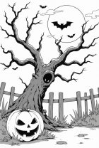 Dibujo para colorear escena de miedo de halloween