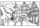 Dibujos para colorear Esquiar - cabaña