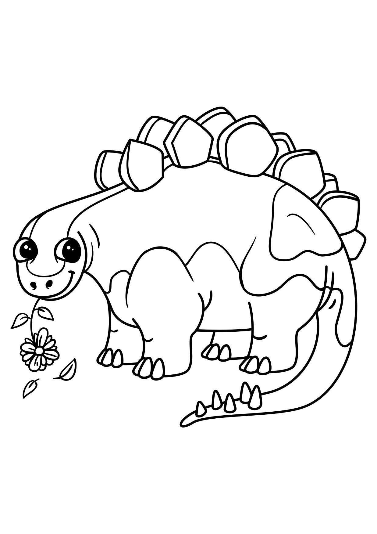 Dibujo para colorear estegosaurio con flor