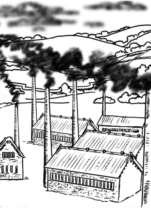 Dibujo para colorear FÃ¡bricas, contaminaciÃ³n del aire