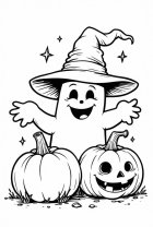 Fantasma de Halloween con calabazas