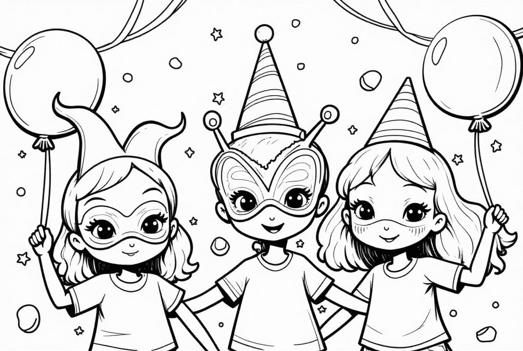 Dibujo para colorear fiesta de carnaval con amigos