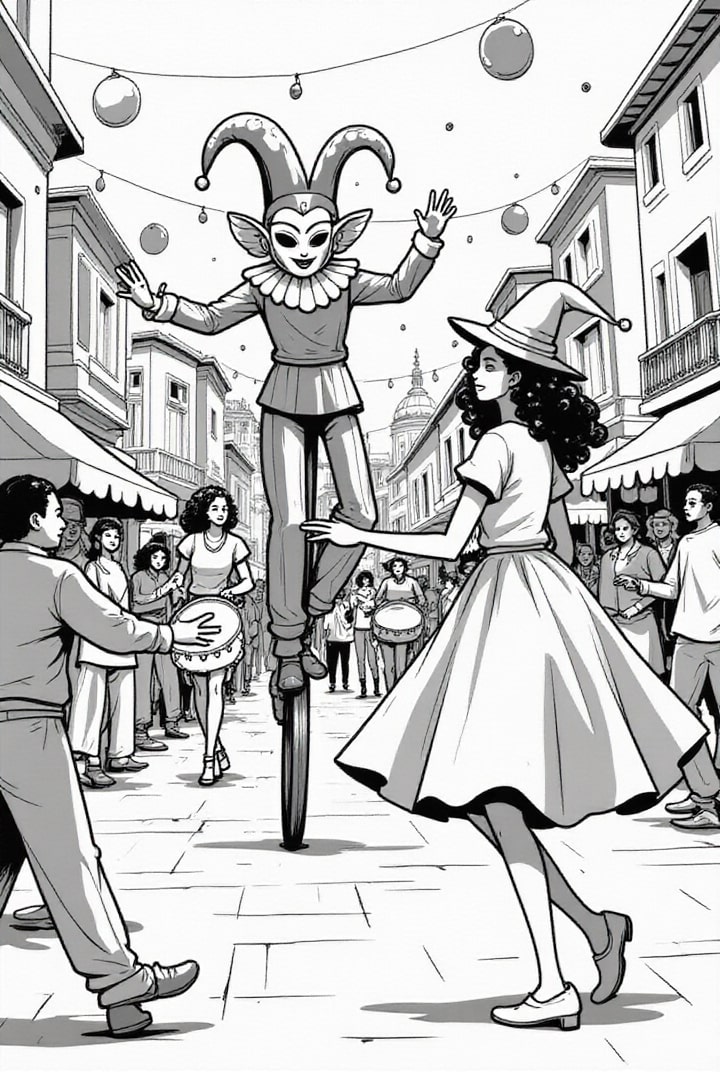 Dibujo para colorear Fiesta de carnaval en la ciudad