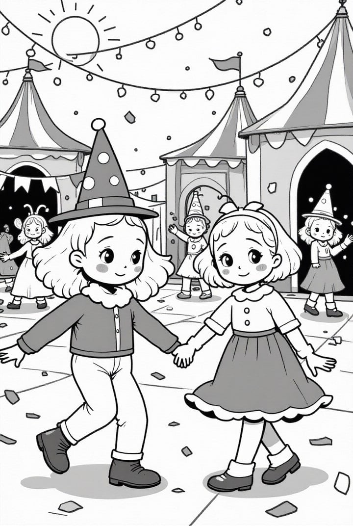 Dibujo para colorear fiesta de carnaval en la plaza