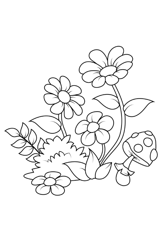 Dibujo para colorear flores en el bosque