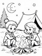 Dibujo para colorear fogata con malvaviscos