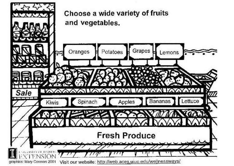 Dibujo para colorear Frutas y verduras frescas