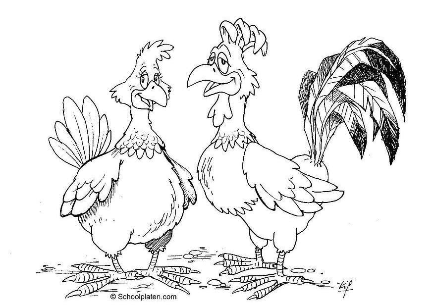 Dibujo para colorear Gallo y gallina
