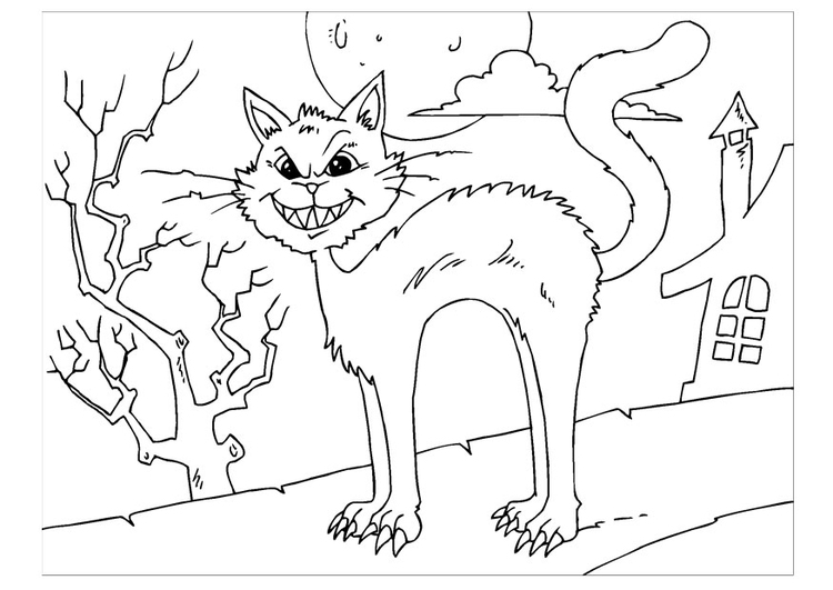 Dibujo para colorear gato aterrador