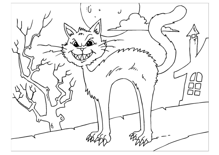 Dibujo para colorear gato aterrador Dibujos Para Imprimir Gratis
