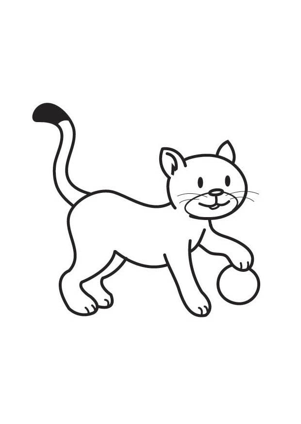 Dibujo para colorear gato con pelota