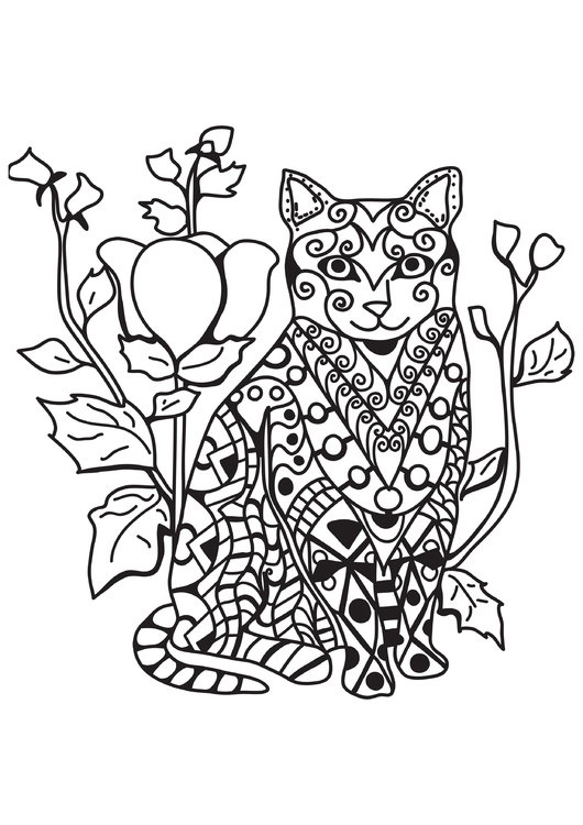 Dibujo para colorear gato en el jardÃ­n