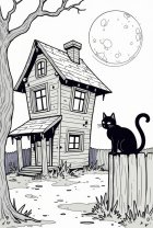 Dibujo para colorear gato negro de halloween