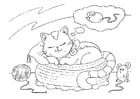 Dibujos para colorear gato soñando