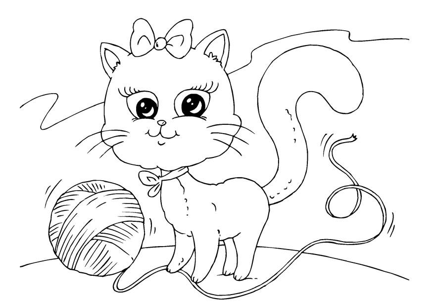 Dibujo para colorear gato y lana