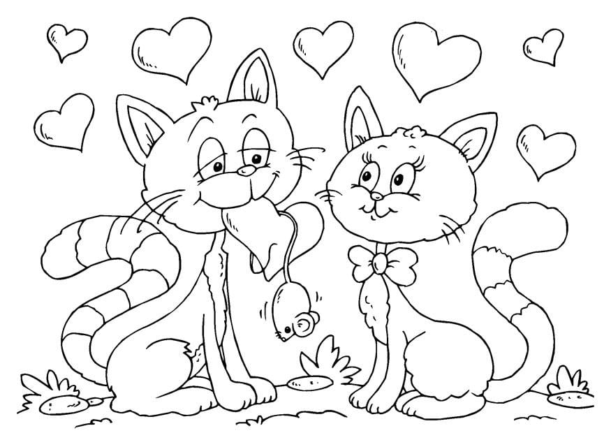 Dibujo para colorear gatos San ValentÃ­n