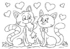 Dibujo para colorear gatos San ValentÃ­n