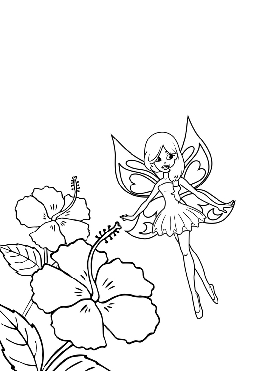 Dibujo para colorear hada con flores