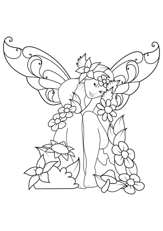 Dibujo para colorear hada con flores - Dibujos Para Imprimir Gratis - Img  31605