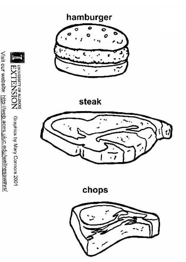 Dibujo para colorear Hamburguesa, filete, chuleta