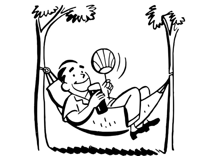 Dibujo para colorear hombre en hamaca