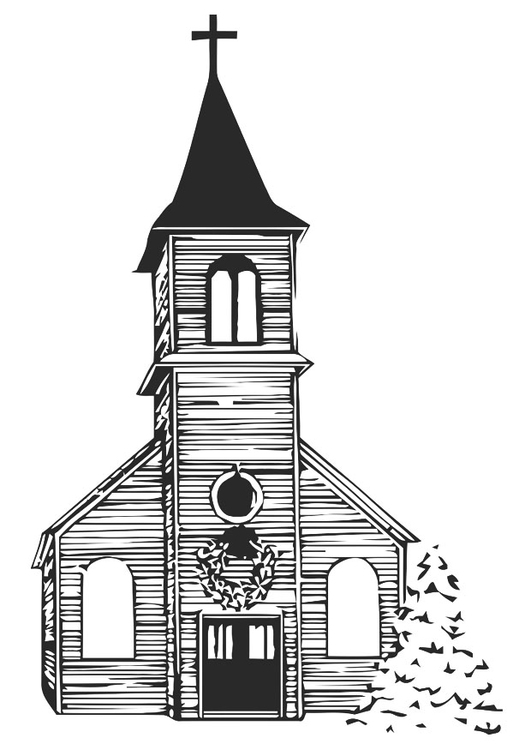 Dibujo para colorear iglesia en invierno