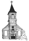 Dibujo para colorear iglesia en invierno