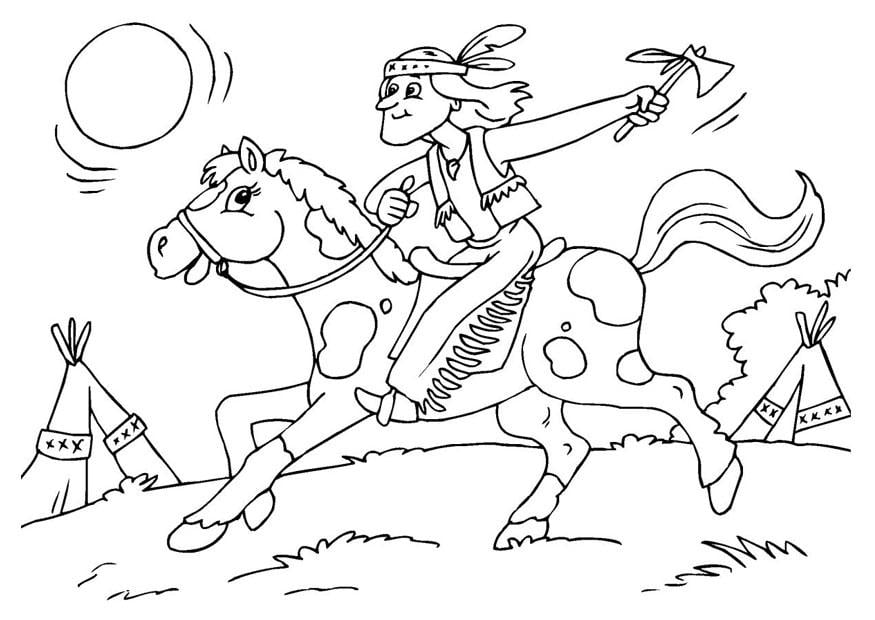 Dibujo para colorear indio a caballo