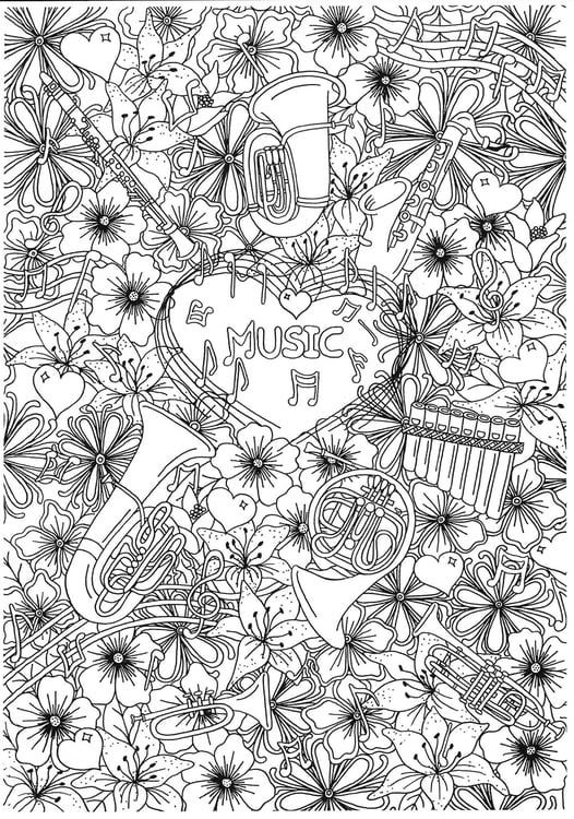 Dibujo para colorear instrumentos musicales de viento