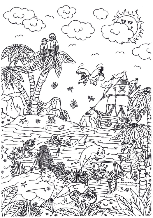 Dibujo para colorear isla de cuento de hadas