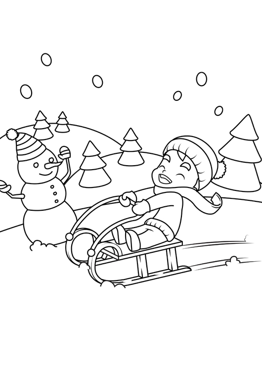 Dibujo para colorear jugando en la nieve