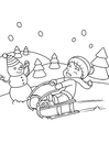 Dibujos para colorear jugando en la nieve