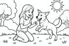 La niña juega con su perro.