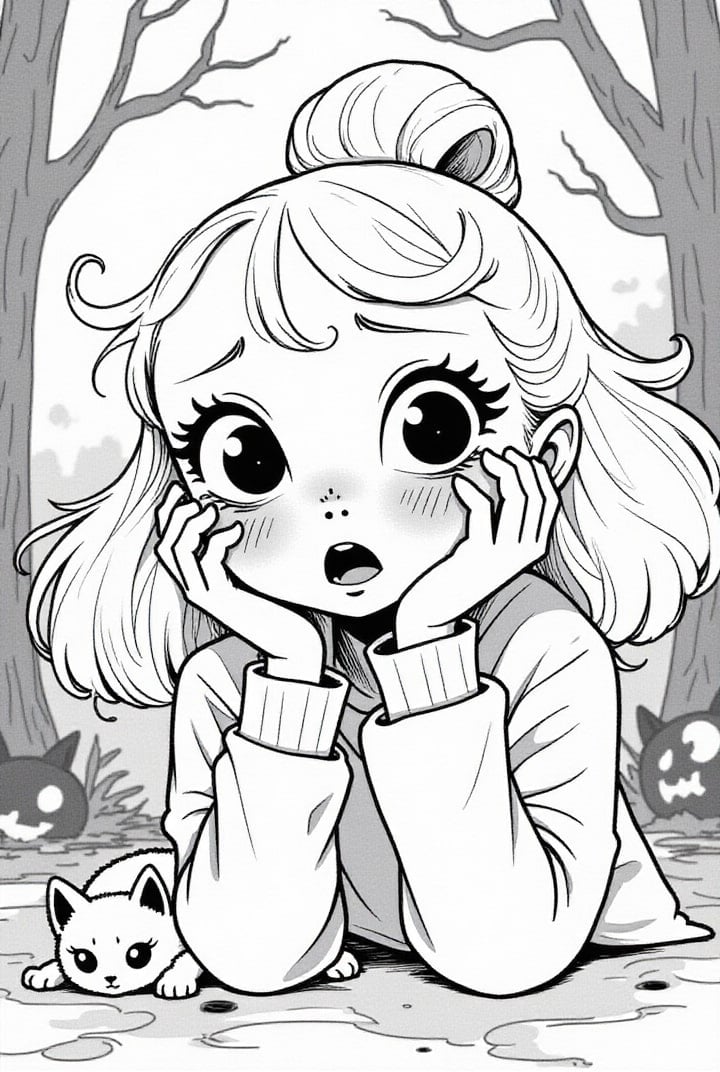 Dibujo para colorear La niÃ±a tiene miedo