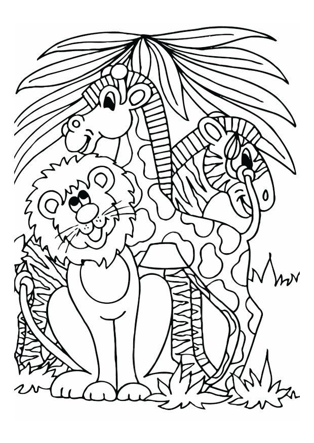 Dibujo para colorear LeÃ³n, jirafa y cebra