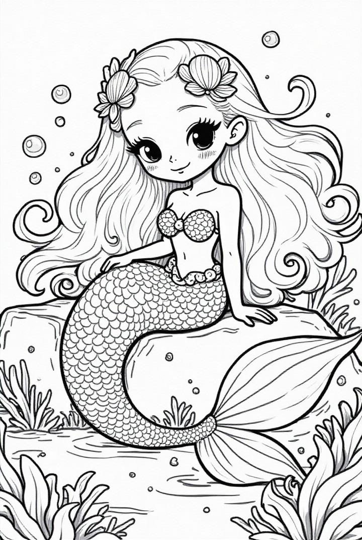 Dibujo para colorear linda sirena