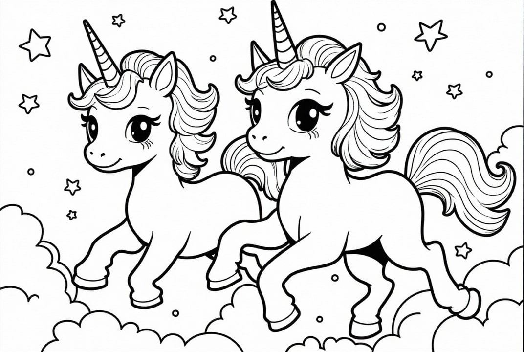 Los amigos unicornios vuelan a las estrellas