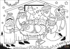 Dibujo para colorear los tres reyes magos con jesus