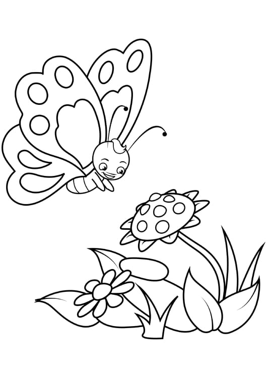 Dibujo para colorear mariposa con flores