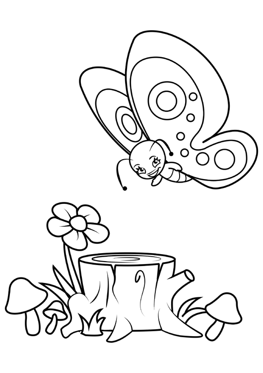 Dibujo para colorear mariposa en el bosque