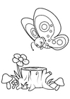 Dibujo para colorear mariposa en el bosque