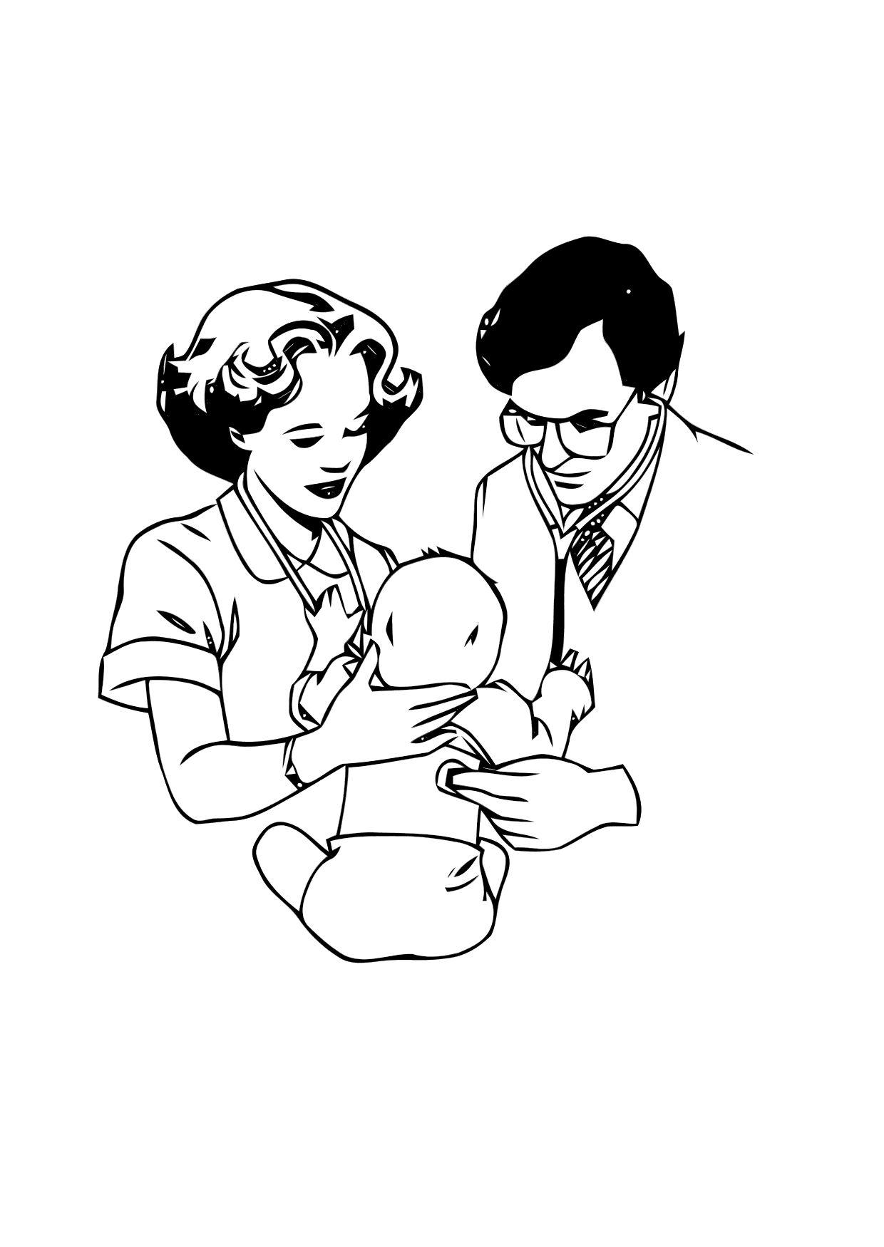 Dibujo para colorear MÃ©dico con bebÃ©