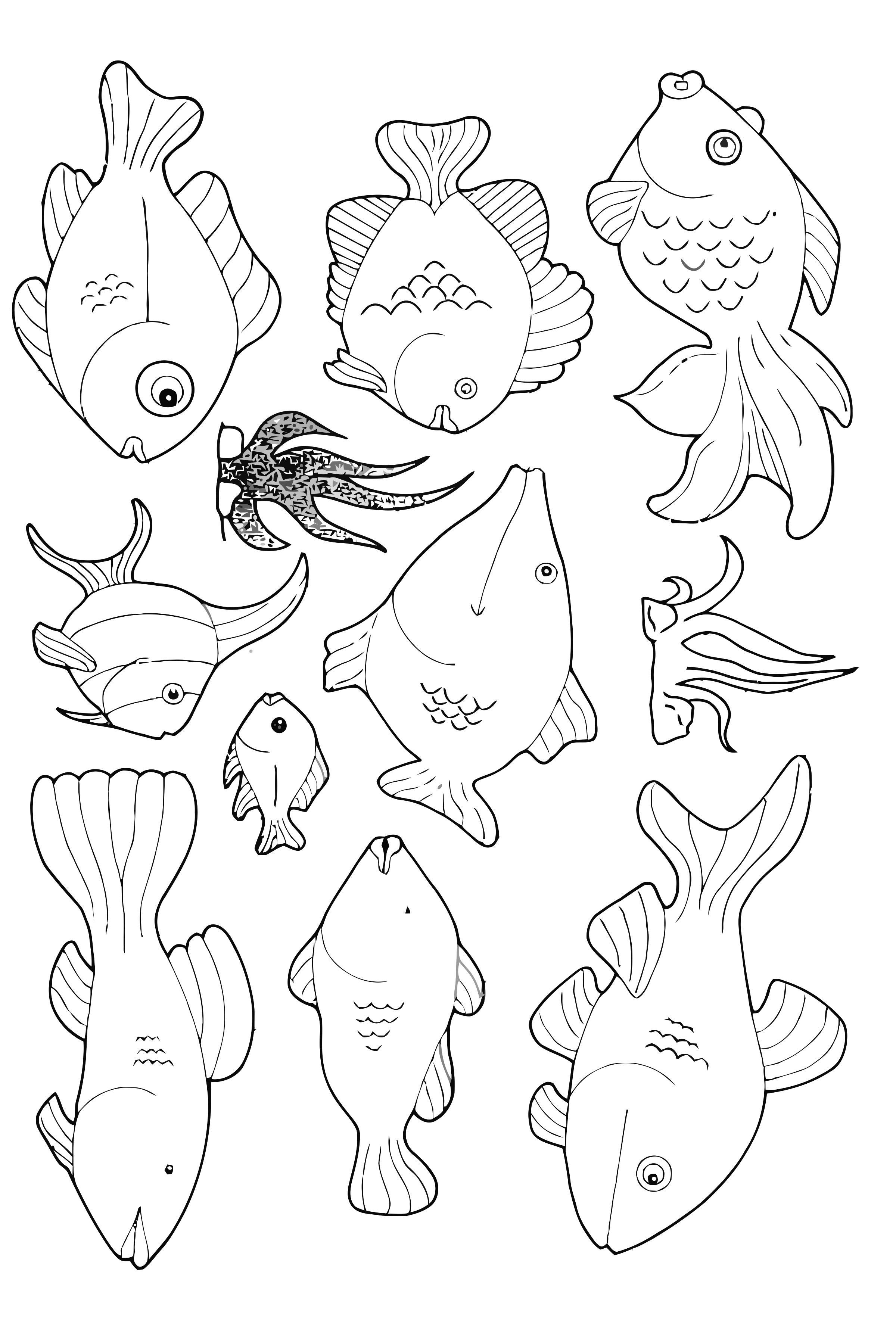 Dibujo para colorear muchos peces nadando alrededor