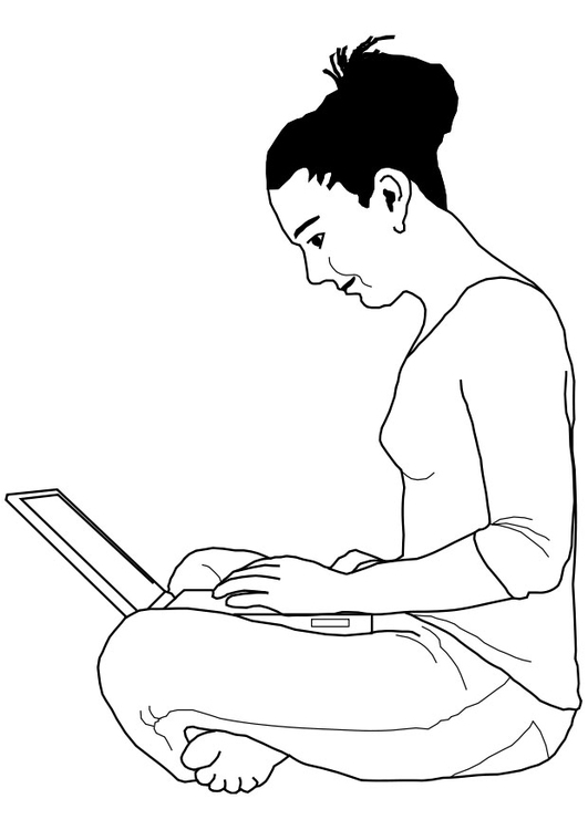 Dibujo para colorear mujer trabajando en ordenador portÃ¡til