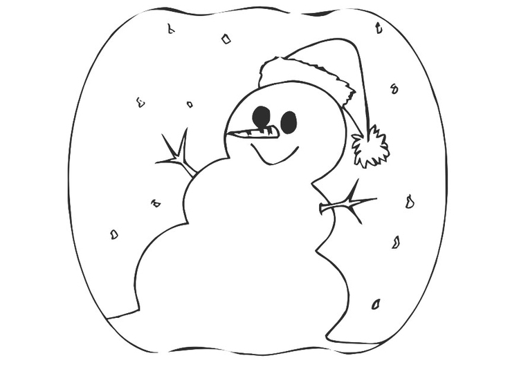 Dibujo para colorear muÃ±eco de nieve con gorro de navidad